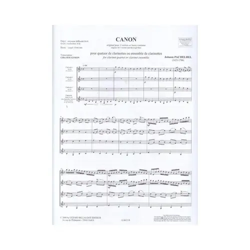 Canon Pour Quatuor De Clarinetes