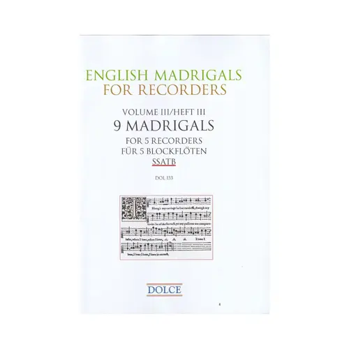 9 Madrigals for 5 Recorders SSATB - English madrigals for recorder vol.3