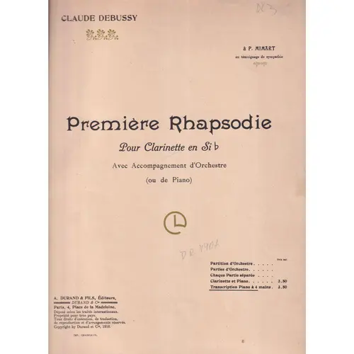 Premiere Rhapsodie - Pour Clarinette en Sib