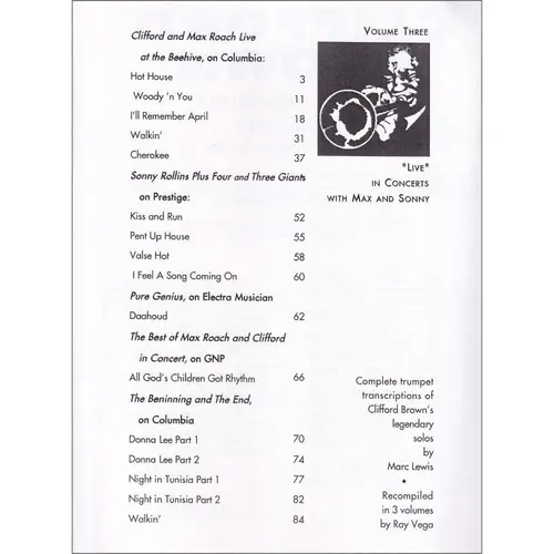 Clifford Brown: Live in Concerts with Max and Sonny - The Complete Transcriptions Vol.3