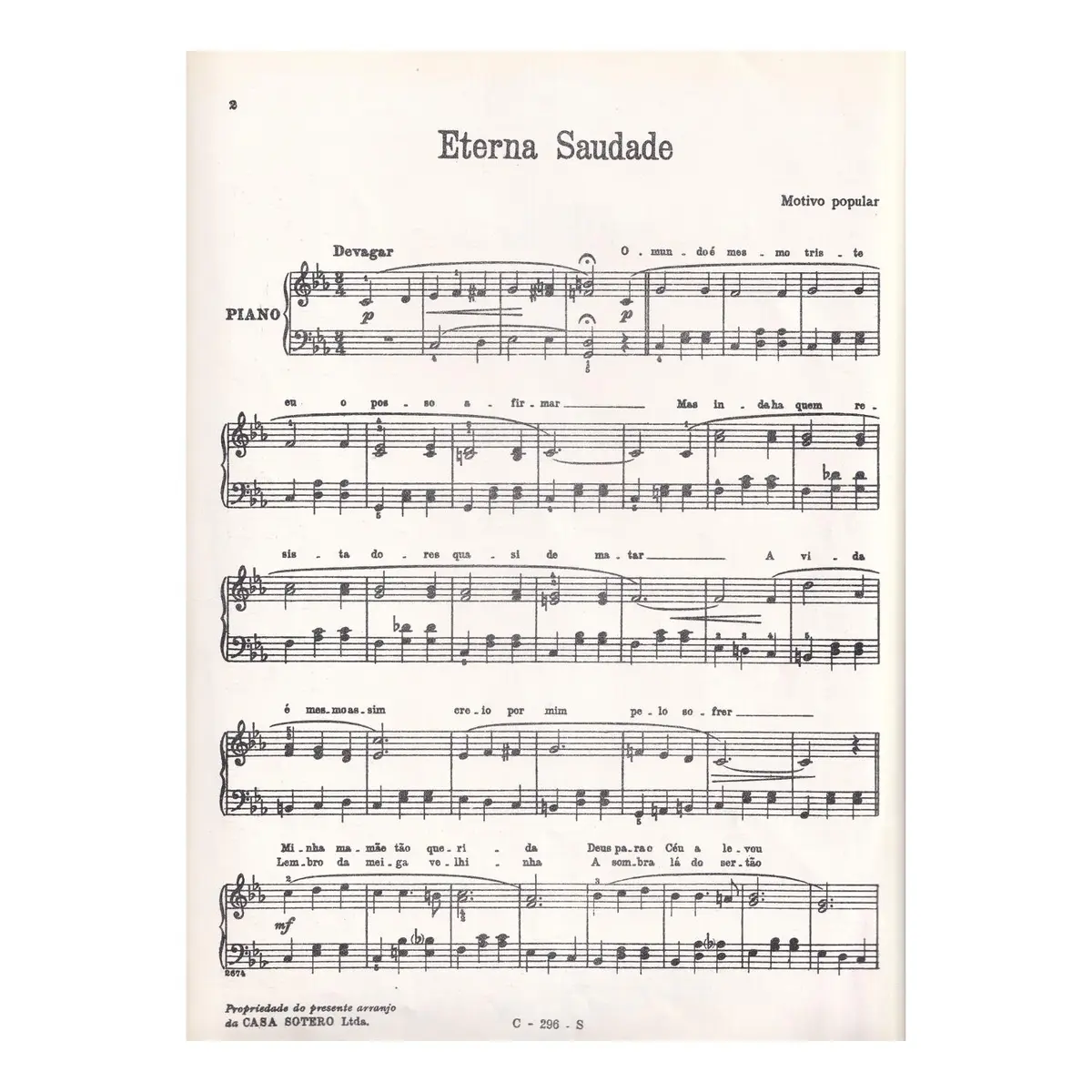 Eterna Saudade  para piano (facilitado)