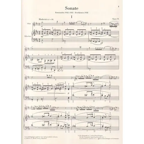 Sonata in D major op. 94 for flute and piano
