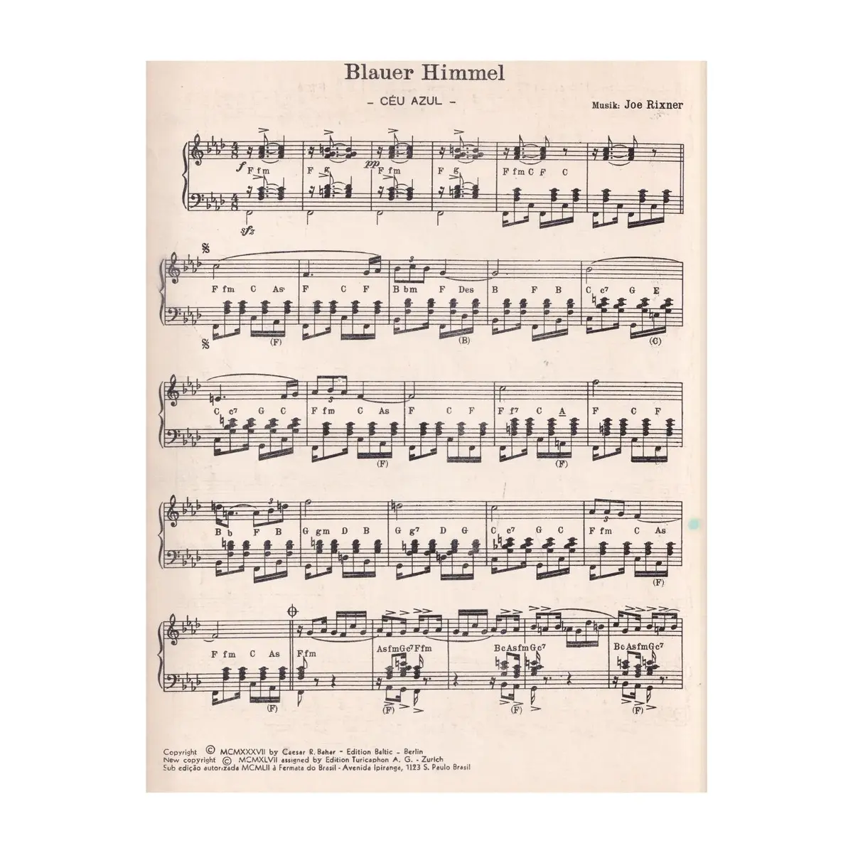 Blauer Himmel (Ceu Azul) para piano