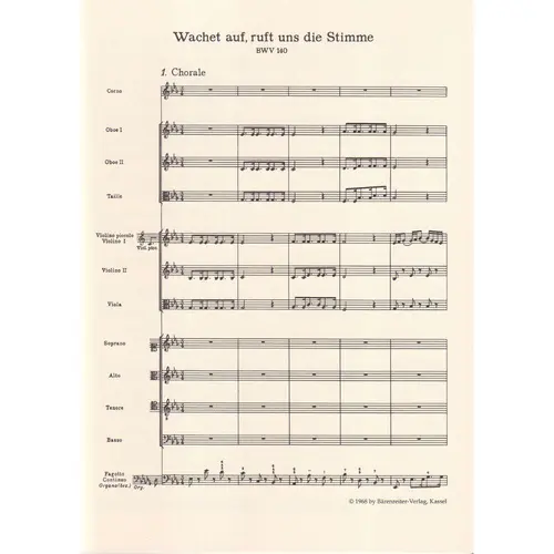 Wachet auf, ruff uns die stimme - Cantata n.27 BWV 140 (study score)