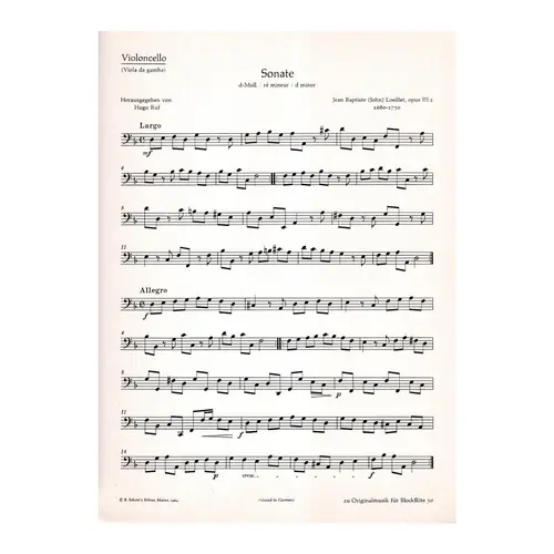 Sonate d moll op. III n. 2 fur Altblockflote und Basso Continuo