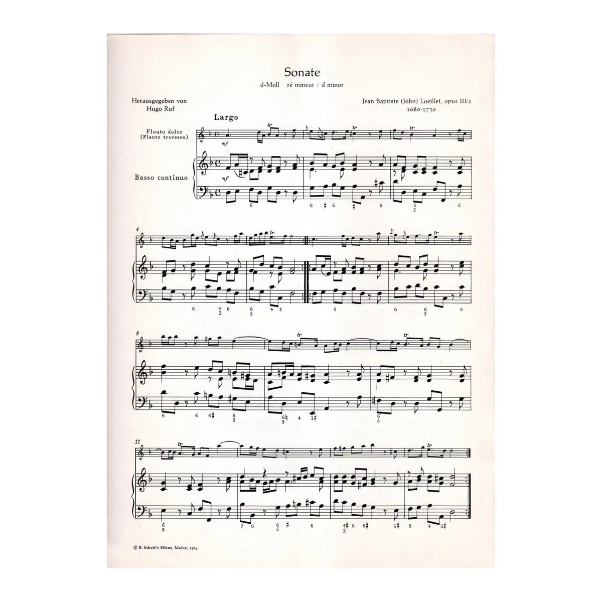 Sonate d moll op. III n. 2 fur Altblockflote und Basso Continuo