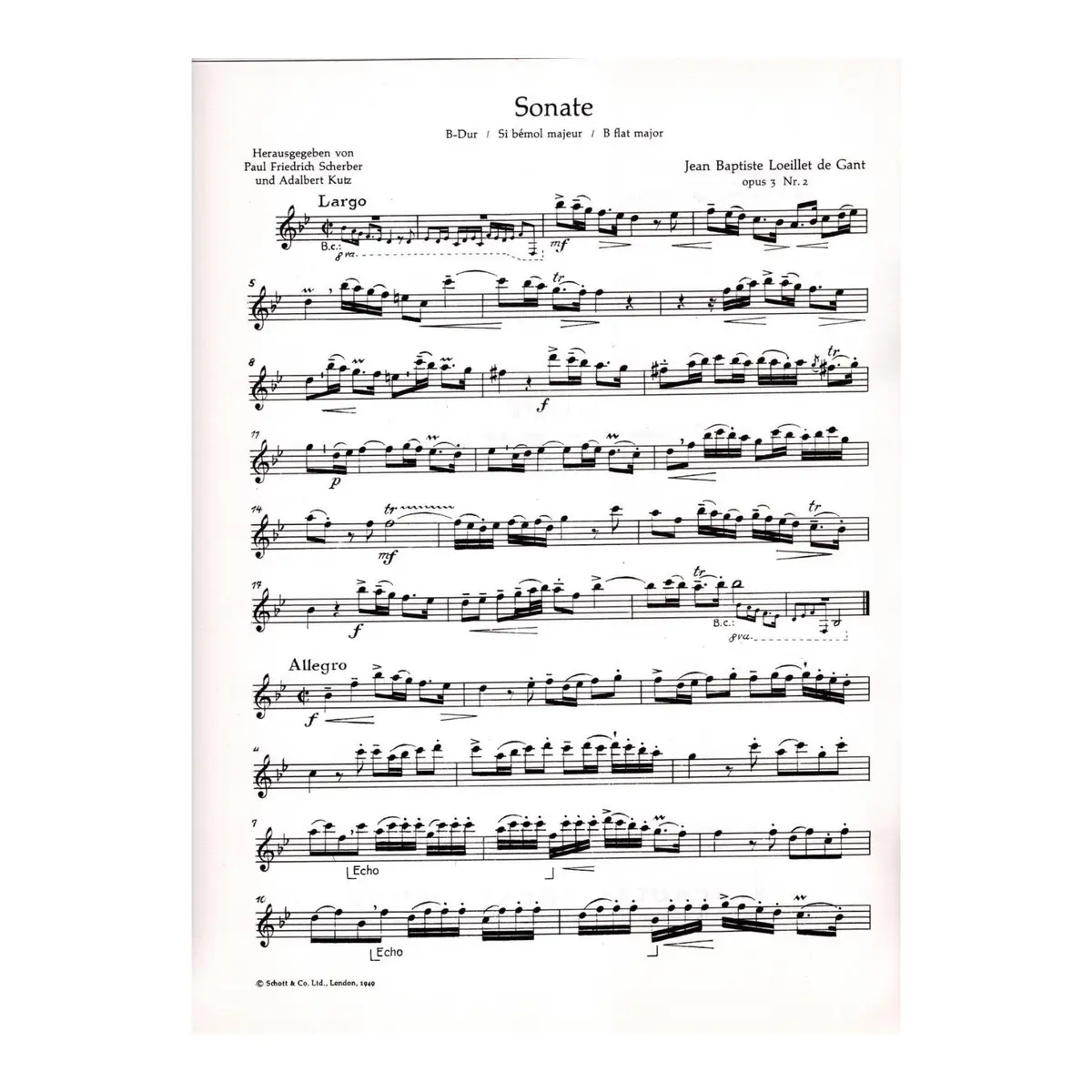 Sonate op. 3 n. 2 B dur fur Altblockflote und Basso continuo