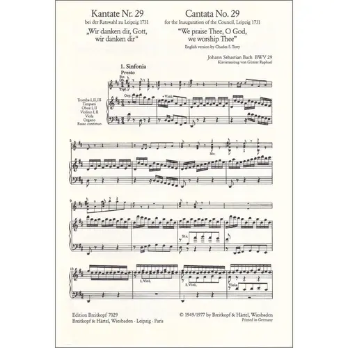 Cantata BWV 29 “We praise Thee, O God, we worship Thee” - vocal score