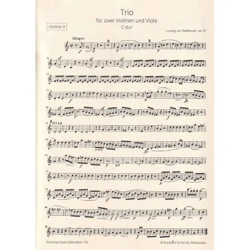 Trio for 2 oboes and viola in C major Op.87 - edition for two violins and viola