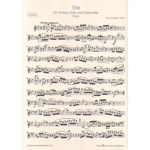 String Trio in B flat major D 581 for violin, viola and violoncello