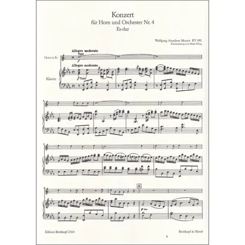Horn Concerto N.4 in Eb major K. 495 - piano reduction