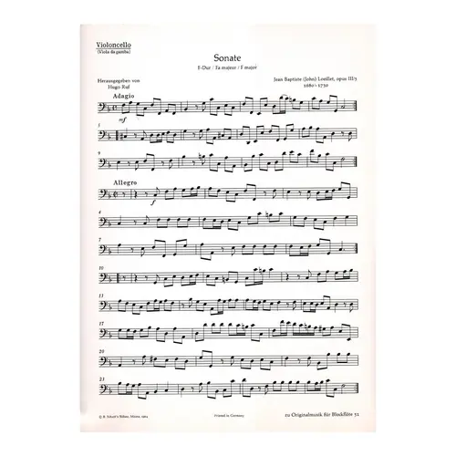 Sonate F Dur fur altblockflote und Basso continuo