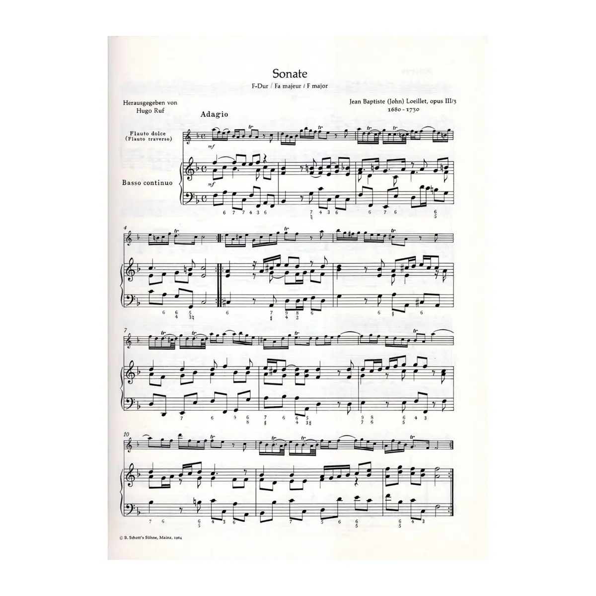 Sonate F Dur fur altblockflote und Basso continuo