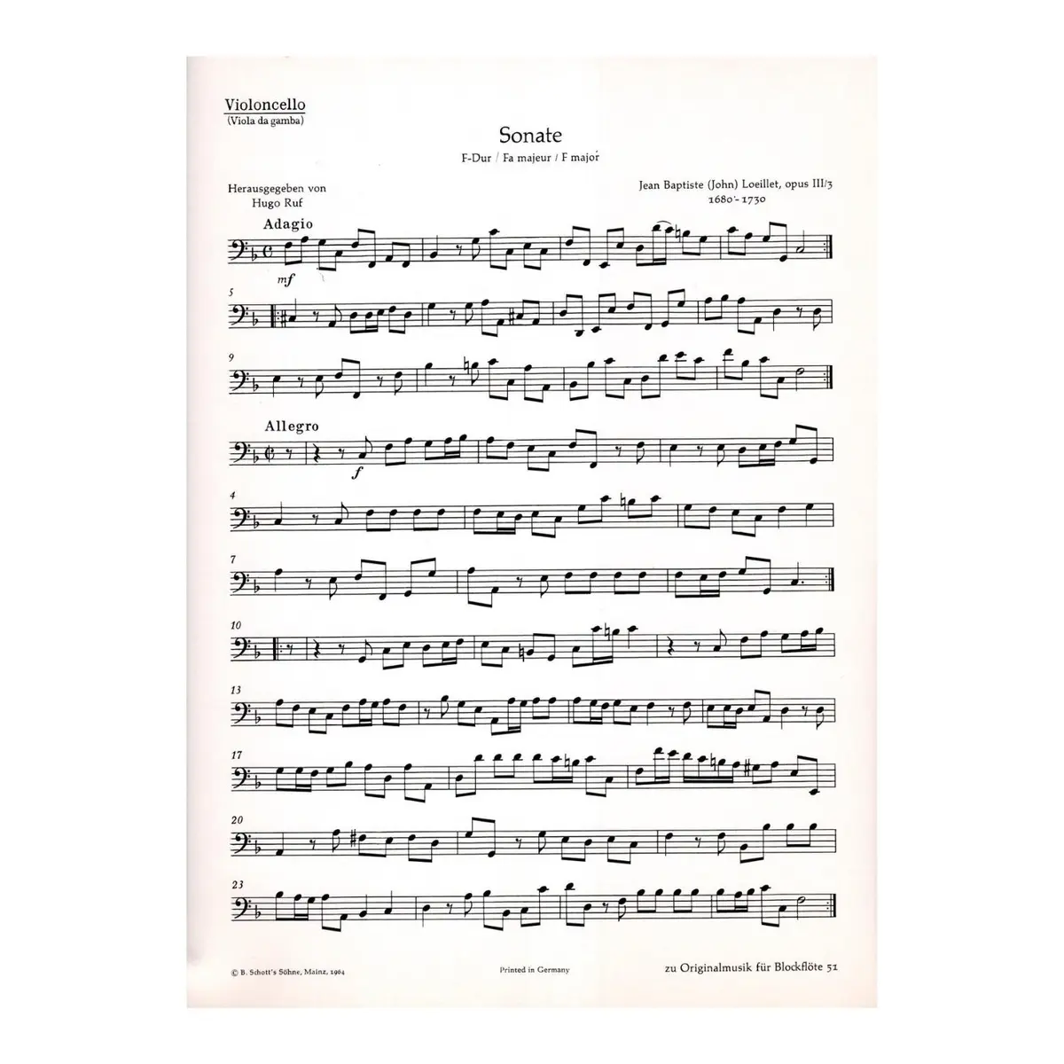 Sonate F Dur fur altblockflote und Basso continuo