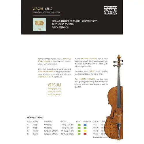 Encordoamento para Cello 4/4 Versum solo Thomastik VES400