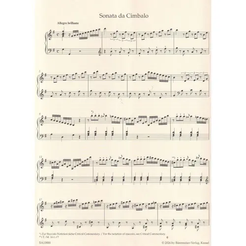 Sonata da Cimbalo for Harpsichord - Clavichord - Pianoforte - Piano in G major
