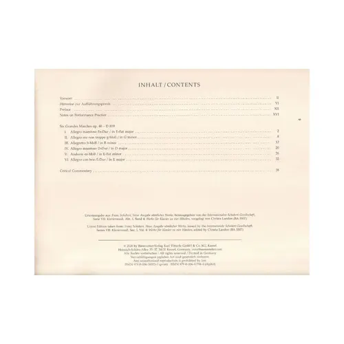 Six Grandes Marches for Piano For-hands op. 40 D 819