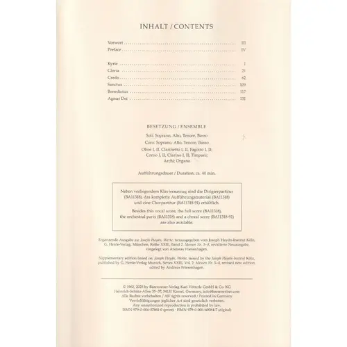 Missa in Tempore Belli Hob. XXII:9 "Mass in Time of War" - Vocal score