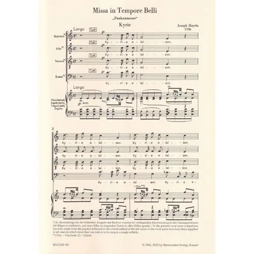Missa in Tempore Belli Hob. XXII:9 "Mass in Time of War" - Vocal score