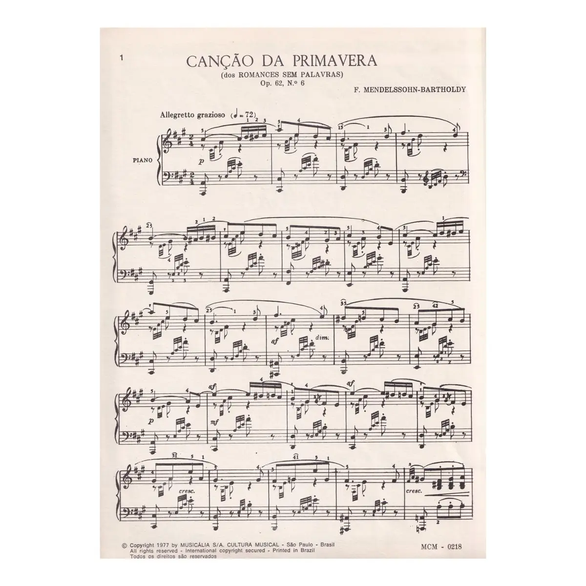 Canção Da Primavera Op.62 N.6