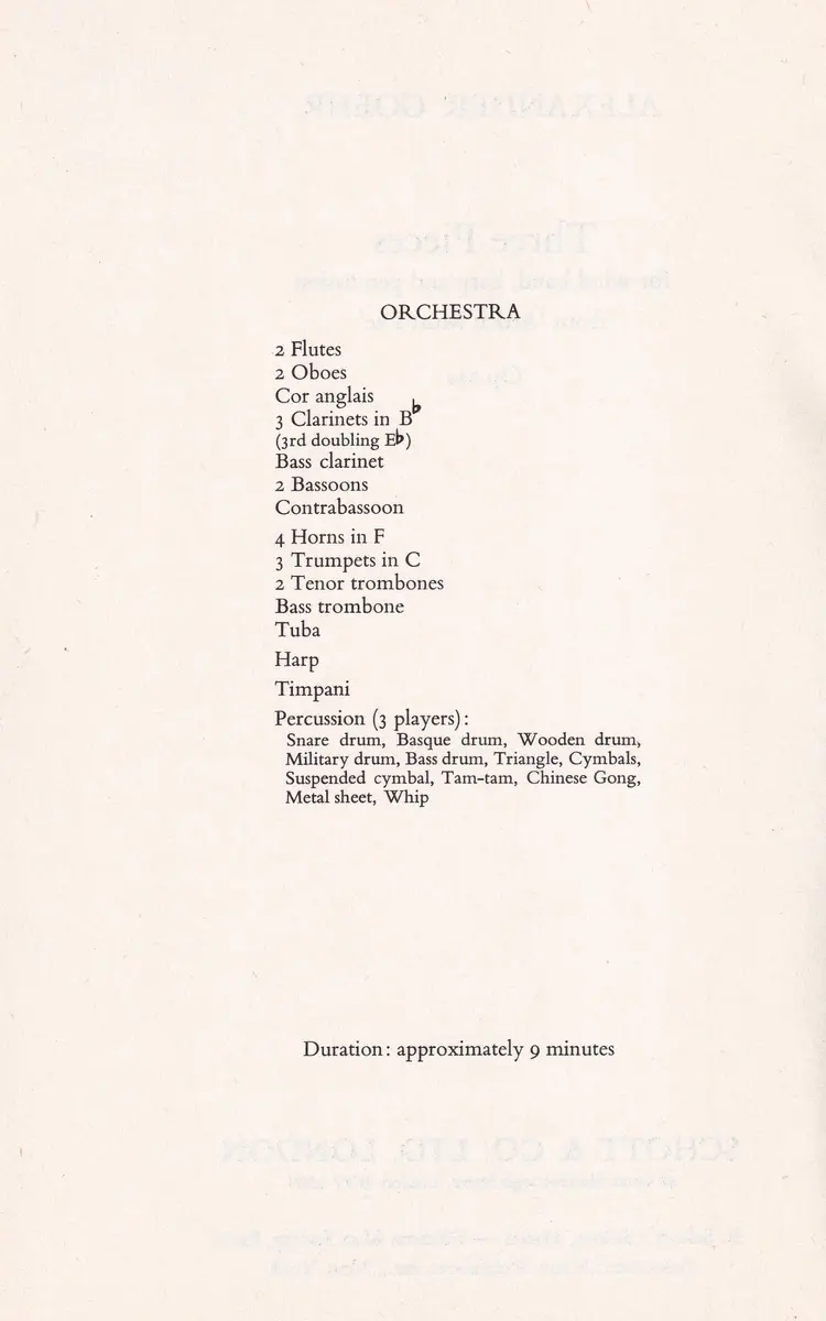 3 Pieces From Arden Must Die For Wind Band, Harp And Percussion (Score)