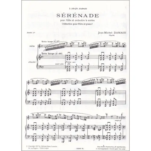 Serenade Pour Flute Et Orchestre A Cordes - Reduciton Pour Flute Et Piano