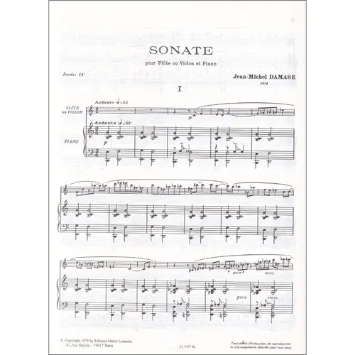 Sonate Pour Flute (Ou Violon) Et Piano