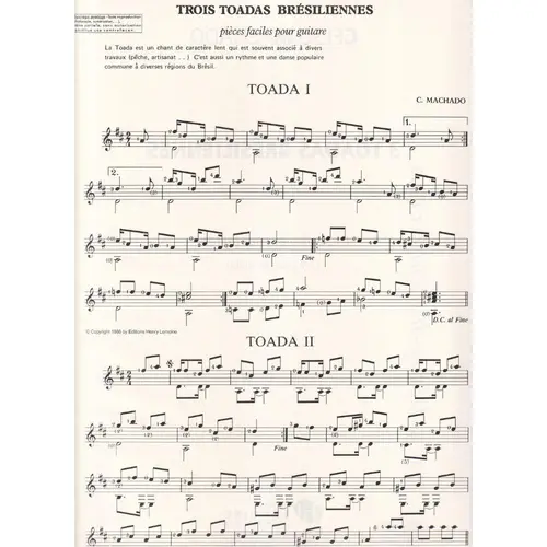 3 Toadas Brésiliennes - Pieces faciles pour guitare