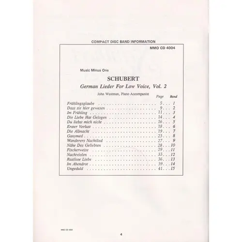 Schubert Songs: German Lieder - Low Voice Vol. Ii