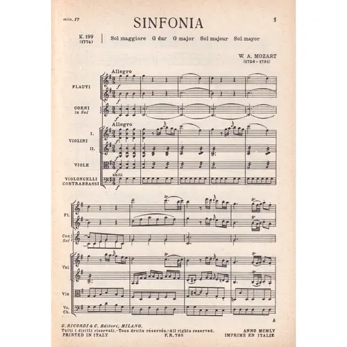 Sinfonia In Sol - Kv 199  ( study score)