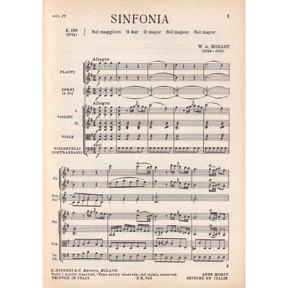 Sinfonia In Sol - Kv 199  ( study score)
