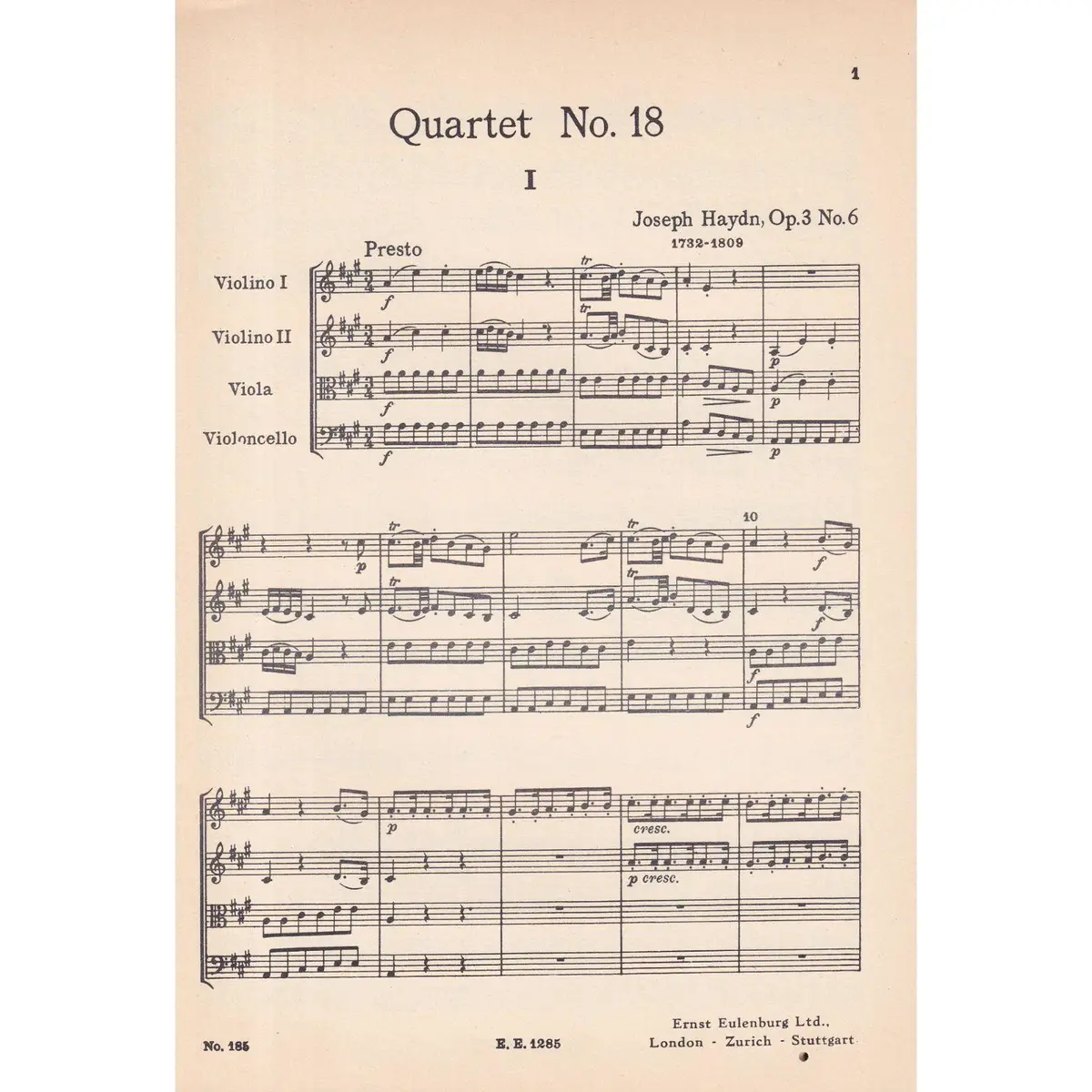 String Quartet A Major  - Op.3 N.6