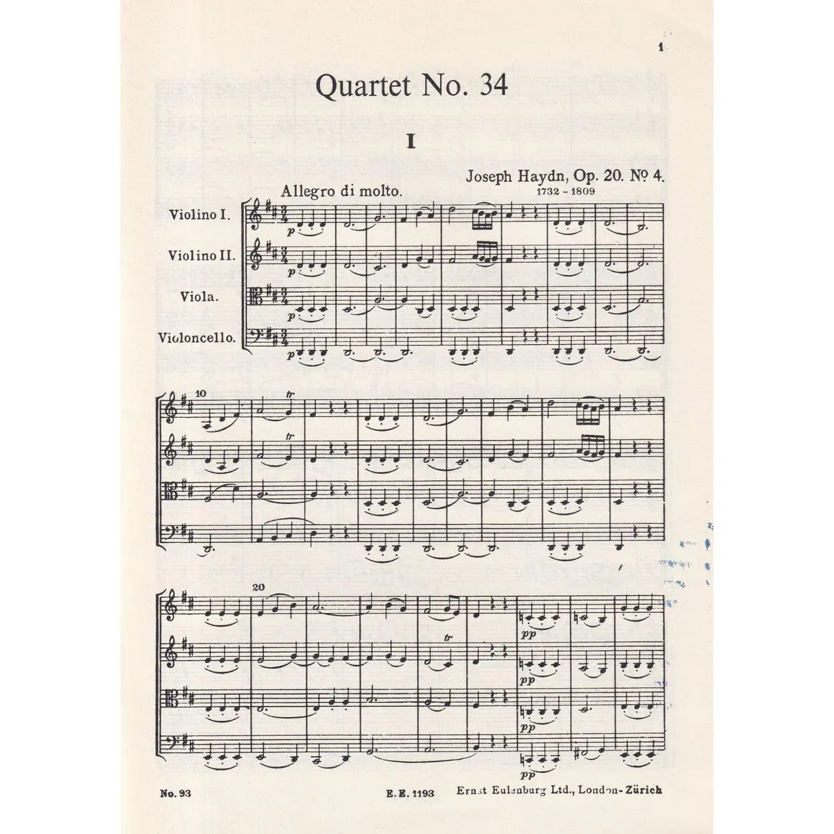 String Quartet D Maj.- Op.20 N.4