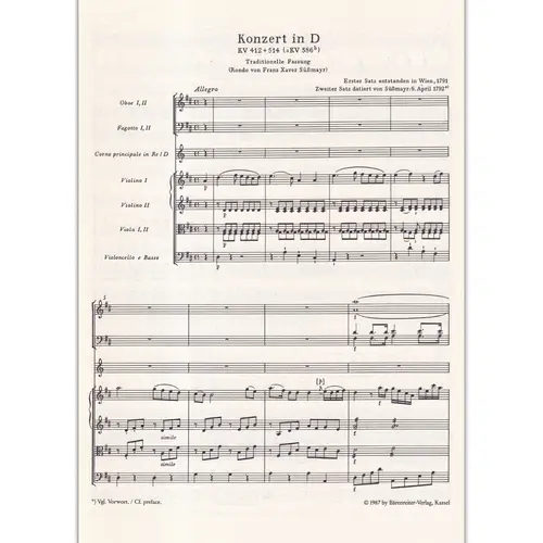 Konzert In D Fur Horn-Kv 412/514 (Kv 386 B)