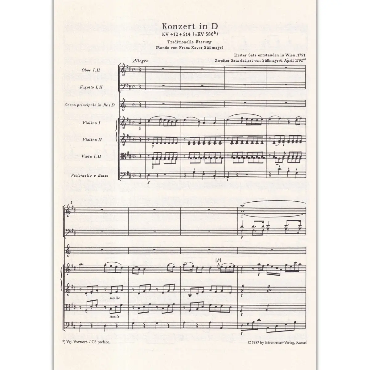 Konzert In D Fur Horn-Kv 412/514 (Kv 386 B)