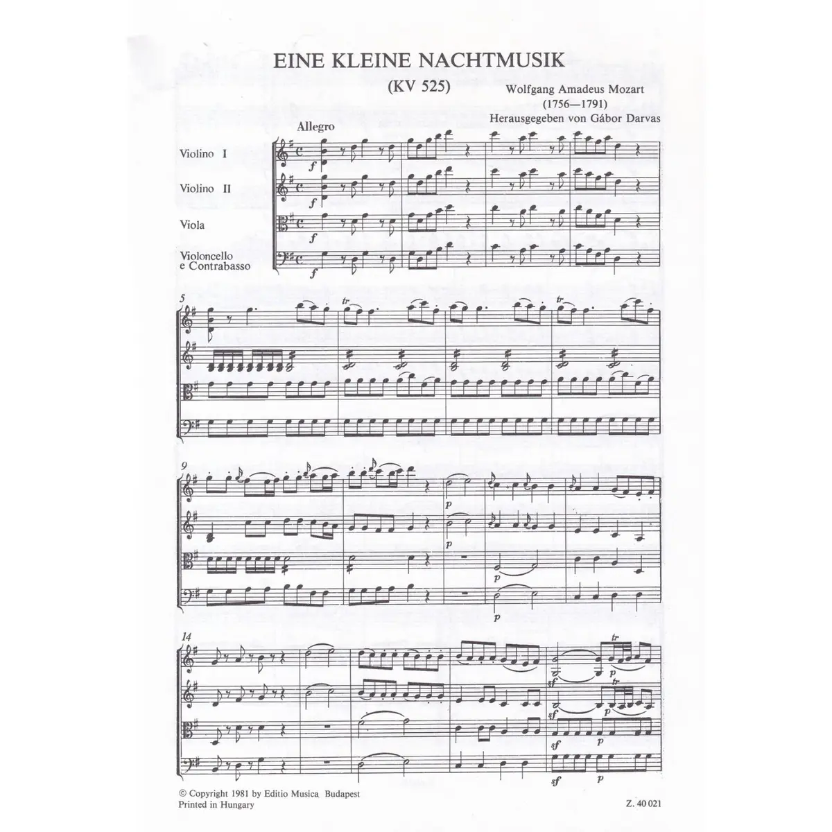 Eine Kleine Nachtmusik KV 525  ( study score )