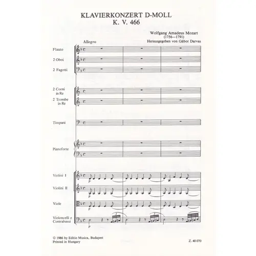 Klavierkonzert D-Moll Kv 477 (study score)