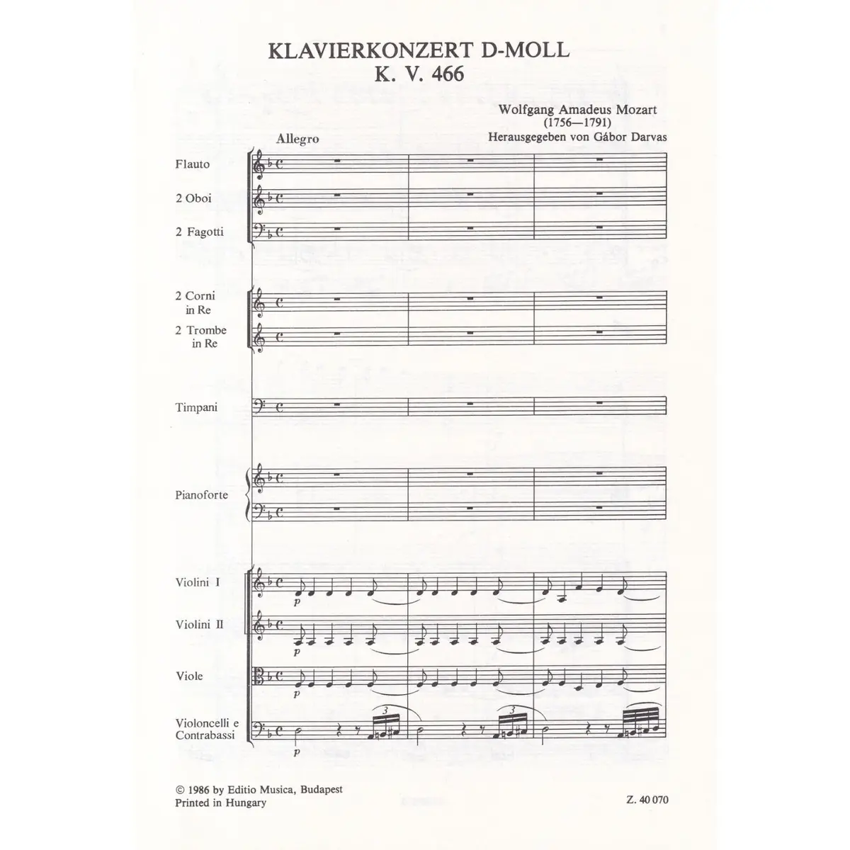 Klavierkonzert D-Moll Kv 477 (study score)