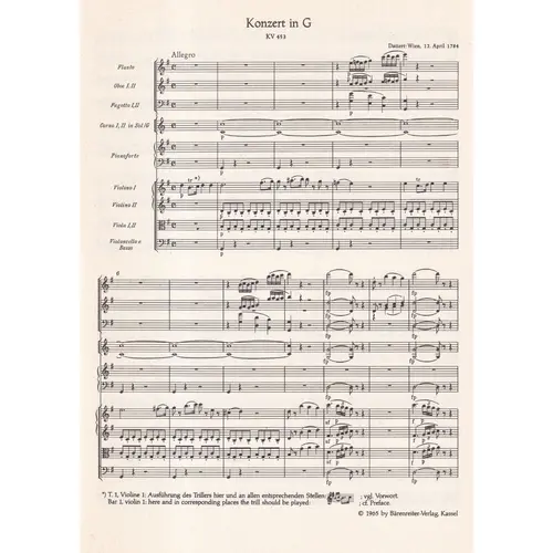 Konzert In G Fur Klavier  Kv 453