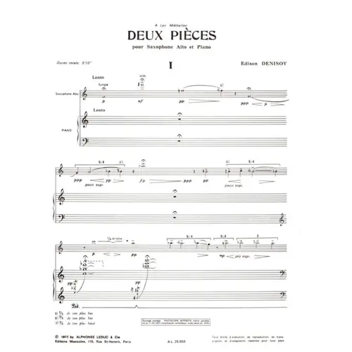 Deux Pieces Pour Saxphone Alto
