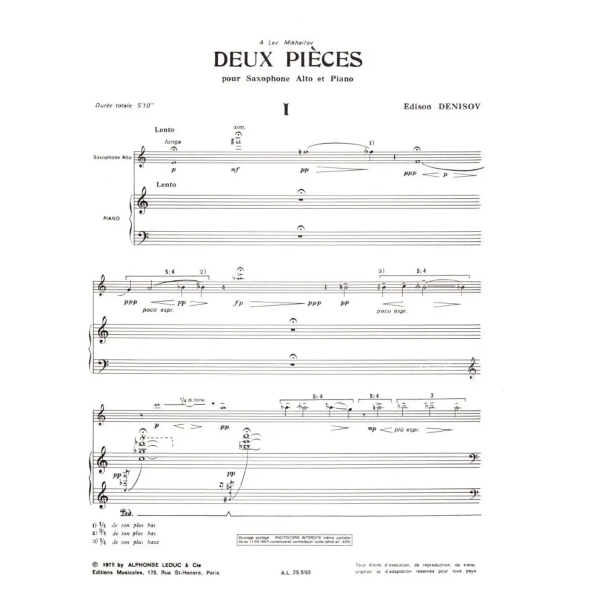Deux Pieces Pour Saxphone Alto