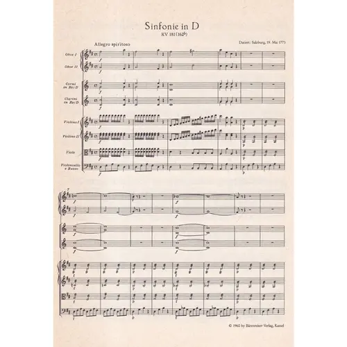 Sinfonie In D  Kv 181 (162 B)   Symphony In D Majo