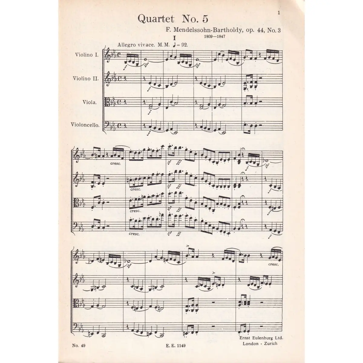 String Quartet Eb Major - Op.44 N.3
