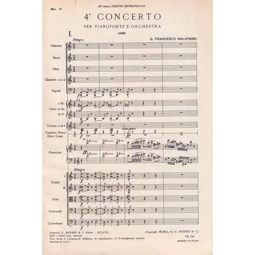 4. Concerto Per Pianoforte E Orchester - study score