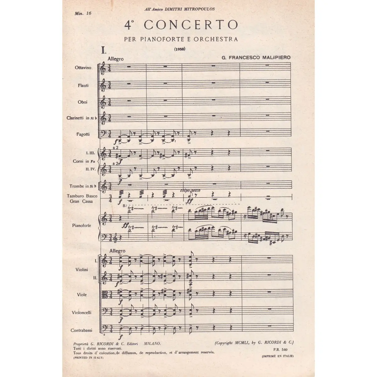 4. Concerto Per Pianoforte E Orchester - study score