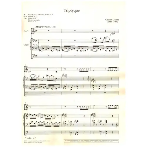 Triptyque Pour Cor Et Orque