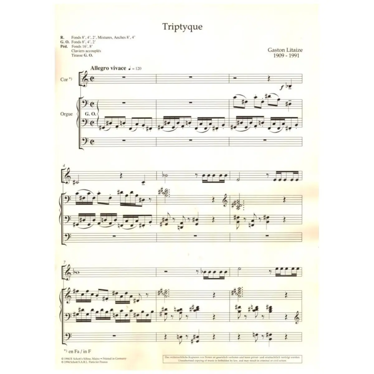 Triptyque Pour Cor Et Orque