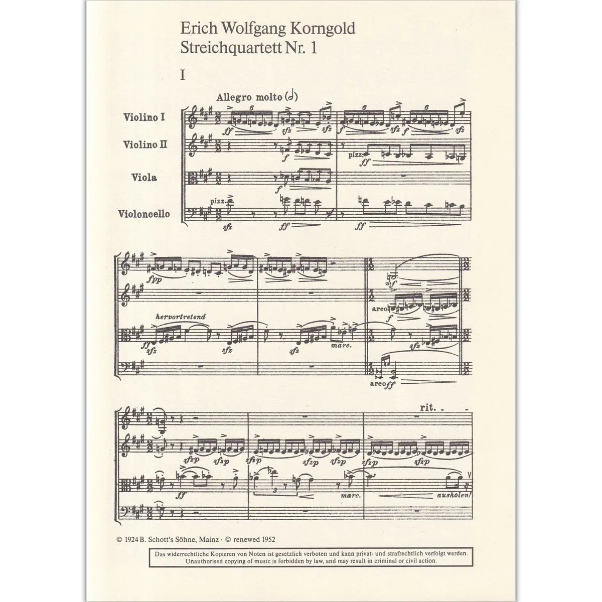 Streichquartett N.1 - A Dur - Op.16 (partitura de bolso)