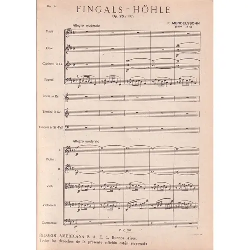 La Gruta De Fingal  - Op.26 - Ouver.  (partitura de bolso)