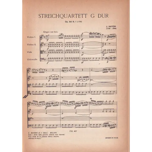 Streichquartett G Dur - Op.54 N1 (partitura de bolso)